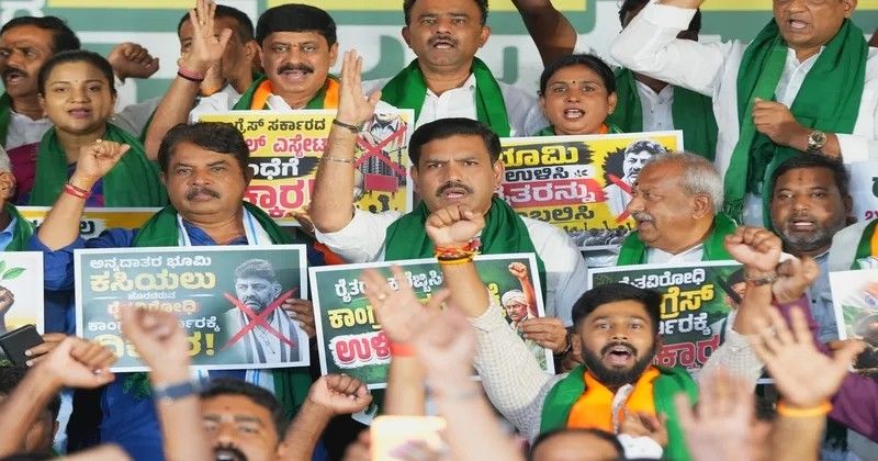 ಬಿಡದಿ ಟೌನ್‌ಶಿಪ್ ವಿರೋಧಿಸಿ ಬಿಜೆಪಿ ಬೃಹತ್ ಪ್ರತಿಭಟನೆ: ಕಾಂಗ್ರೆಸ್ ವಿರುದ್ಧ ಭೂ ಕಬಳಿಕೆ ಆರೋಪ