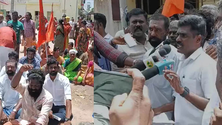 Hindu Munnani protests against the demolition of Rajakali Amman temple in Ramanathapuram